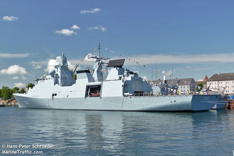 nato warship f362 (Military ops) - IMO , MMSI 219104000, Call Sign OVVB under the flag of Denmark